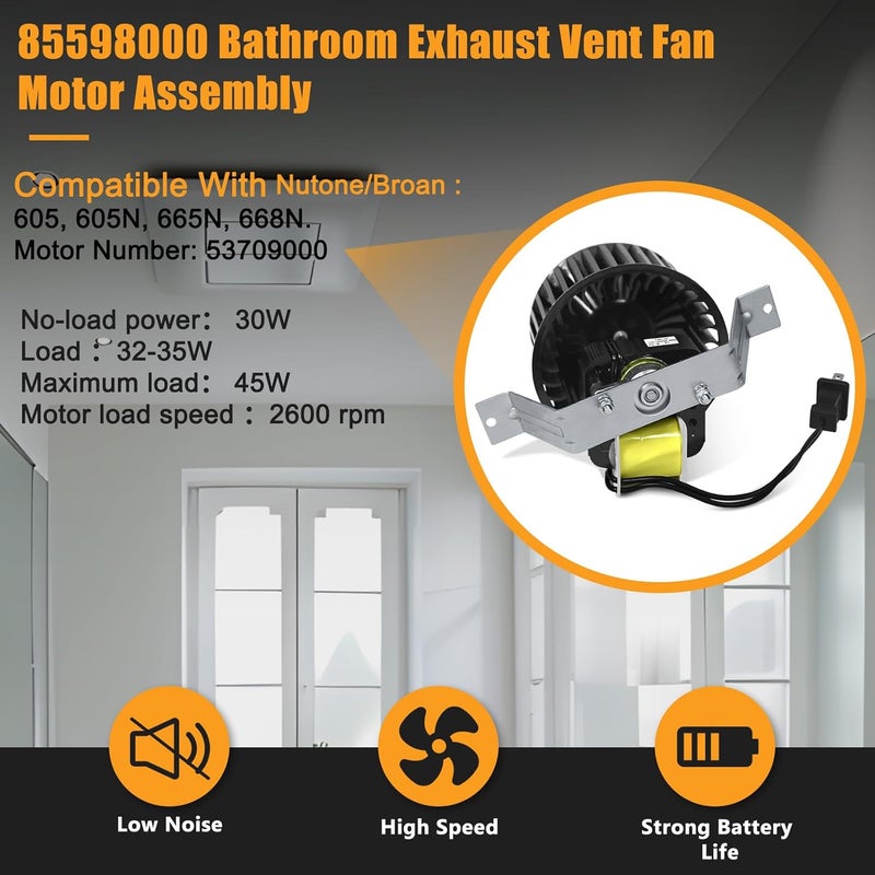 REEPLAR Upgrade 85598000 Bathroom Exhaust Vent Fan Motor Assembly Compatible with Nutone/Broan 605, 605n, 668n, 665n, Replaceable 85598000, CCW, Whisper-Quiet and Powerful - Image 4